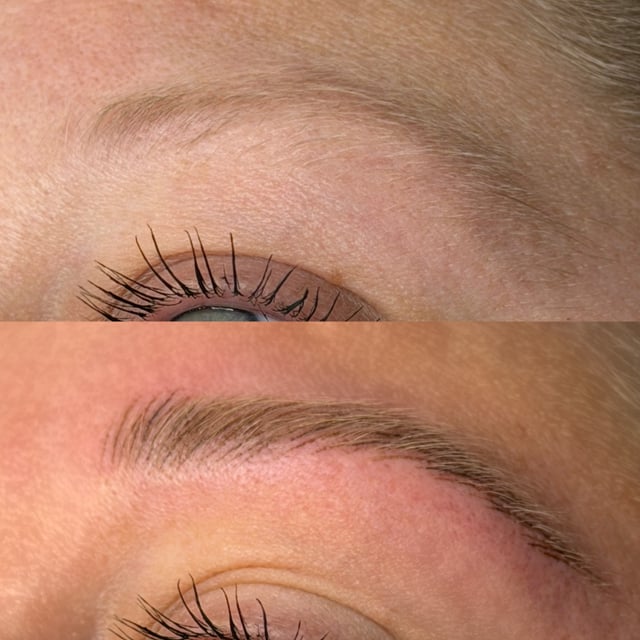 Before and after permanent makeup transformation — client result A