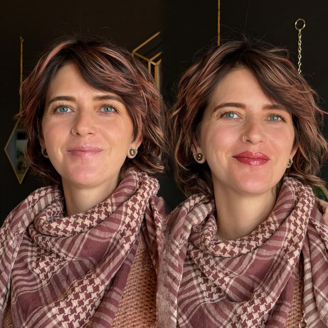 Before and after permanent makeup transformation — client result B