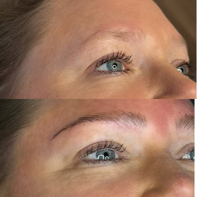 Before and after permanent makeup transformation — client result C